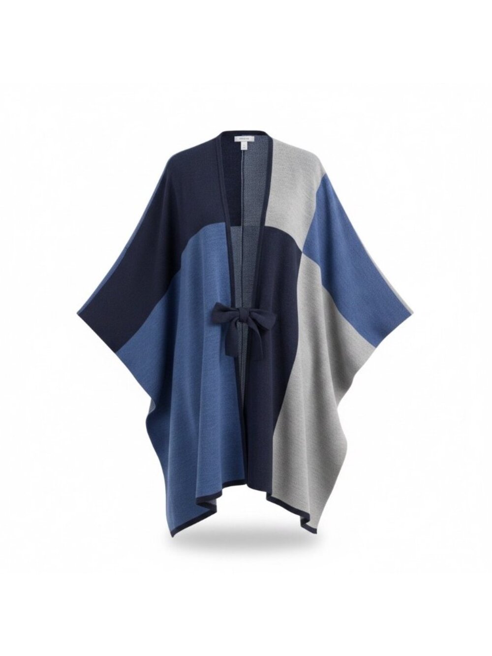 New York & Company Womens Blue & Gray Colorblock Poncho Open Front Tie Sz S/M
